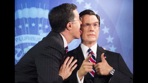 Colbert's character definitely loves himself. He went so far as to lick himself during the unveiling of his wax figure at the Madame Tussauds wax museum in Washington in 2012. 