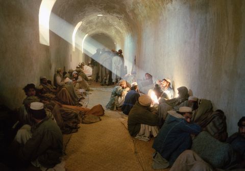 Pakistani militants are held in a makeshift prison after being captured for illegally entering Afghanistan, in another evocative photo by Brooks.