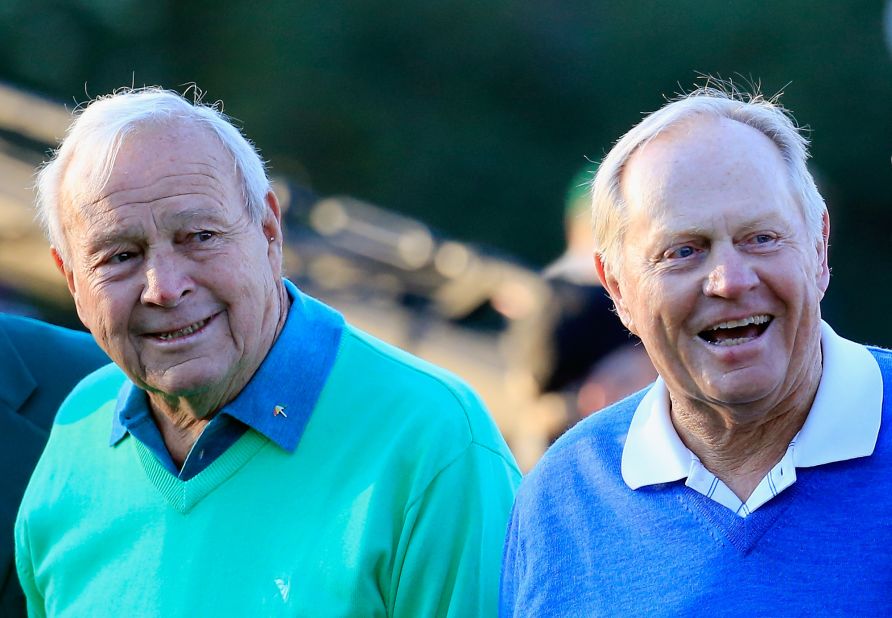 Arnold Palmer, left, and Jack Nicklaus, right, were honorary starters Thursday. 
