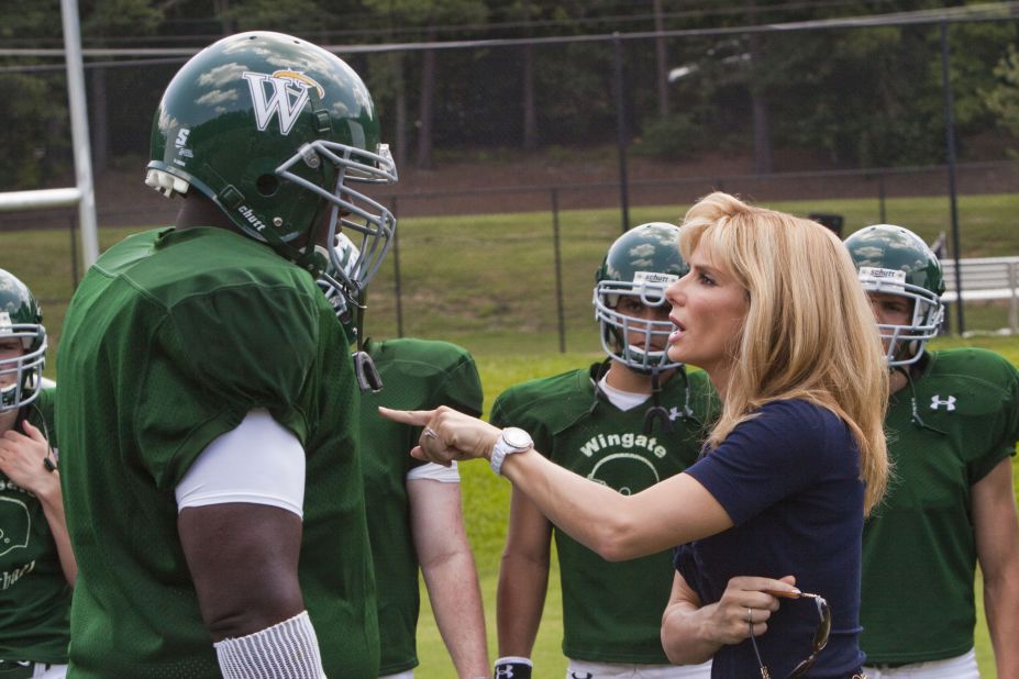 "The Blind Side" (2009): Quinton Aaron, playing Michael Oher, is "coached" by Oscar winner Sandra Bullock.