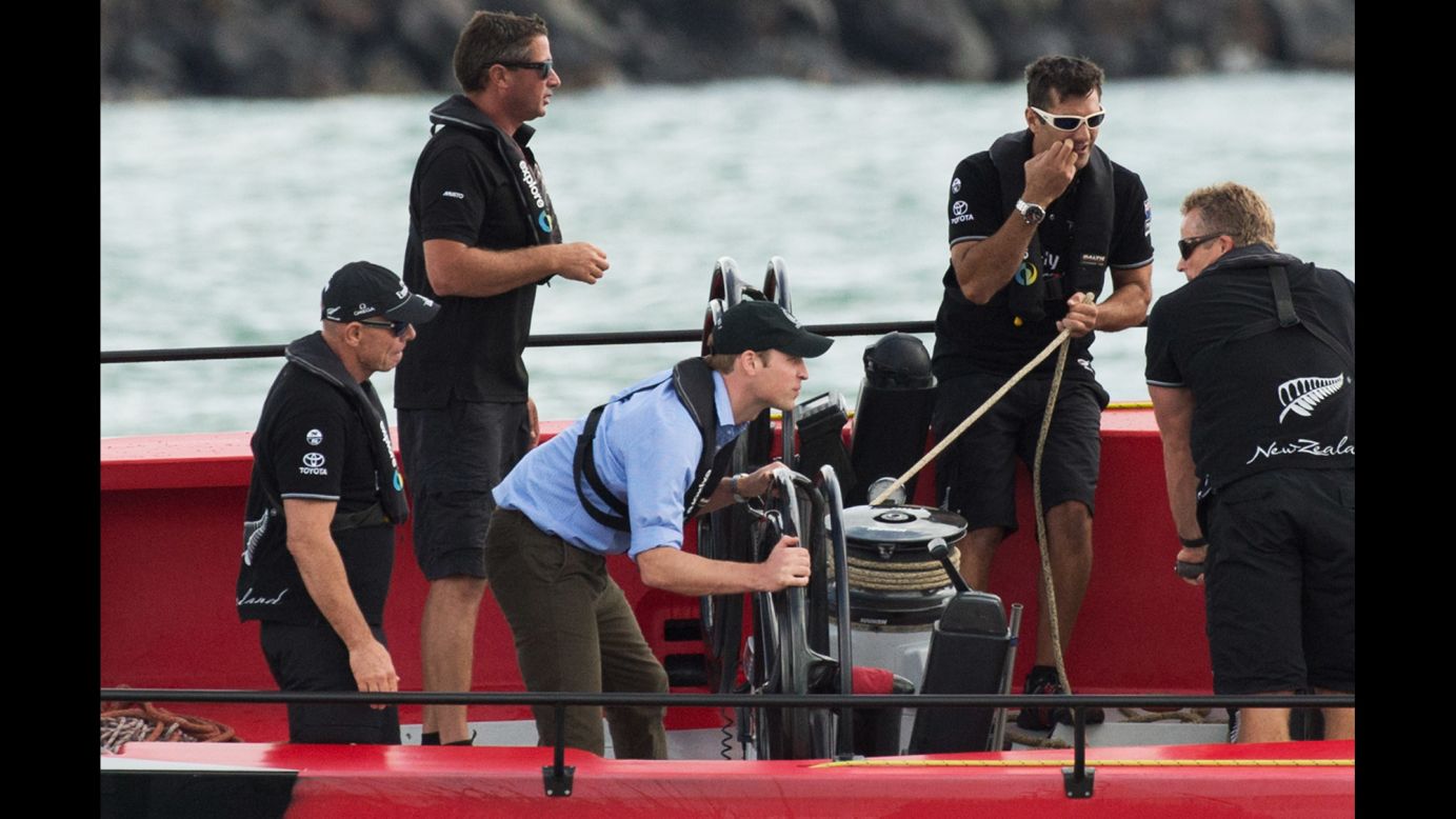 William steers a yacht in Waitemata Harbour in Auckland on April 11.