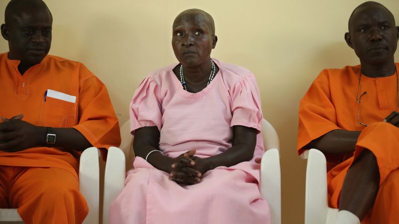 Prisoners convicted of genocide are interviewed by a delegation from the U.S. Holocaust Memorial Museum that visited a prison in Nyanza on April 3.
