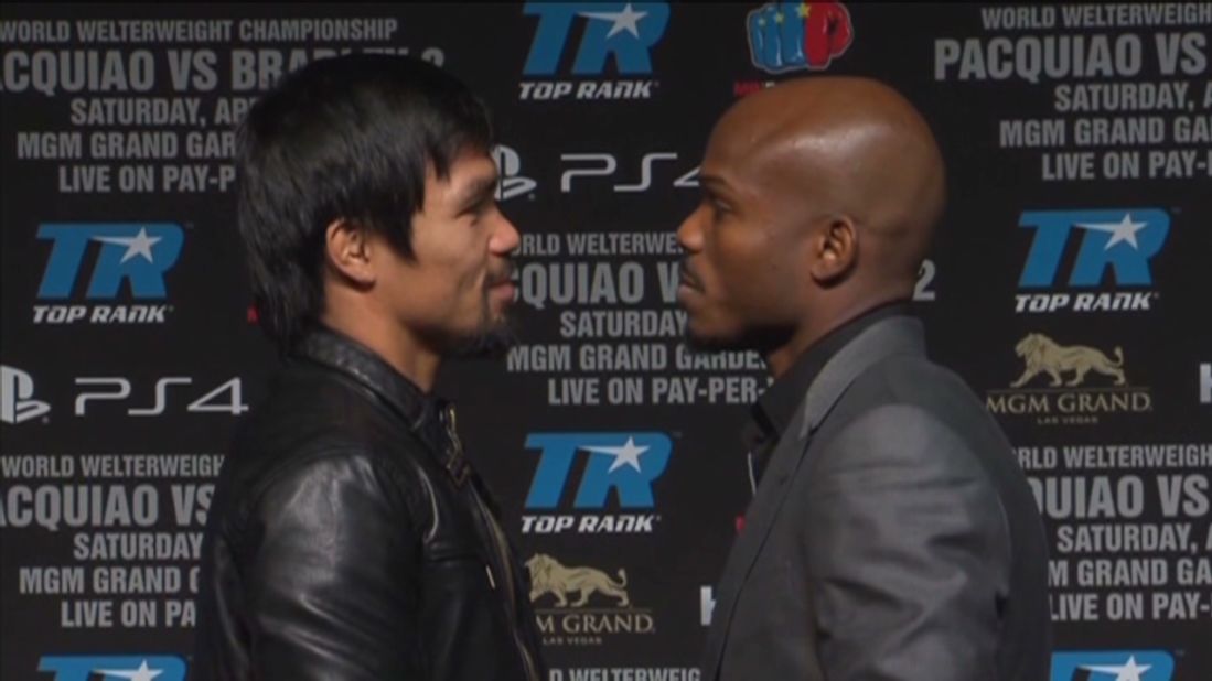 Timothy Bradley (right) will face off against Manny Pacquiao (left) in Las Vegas on Saturday in a keenly anticipated rematch of the duo's 2012 welterweight title bout.