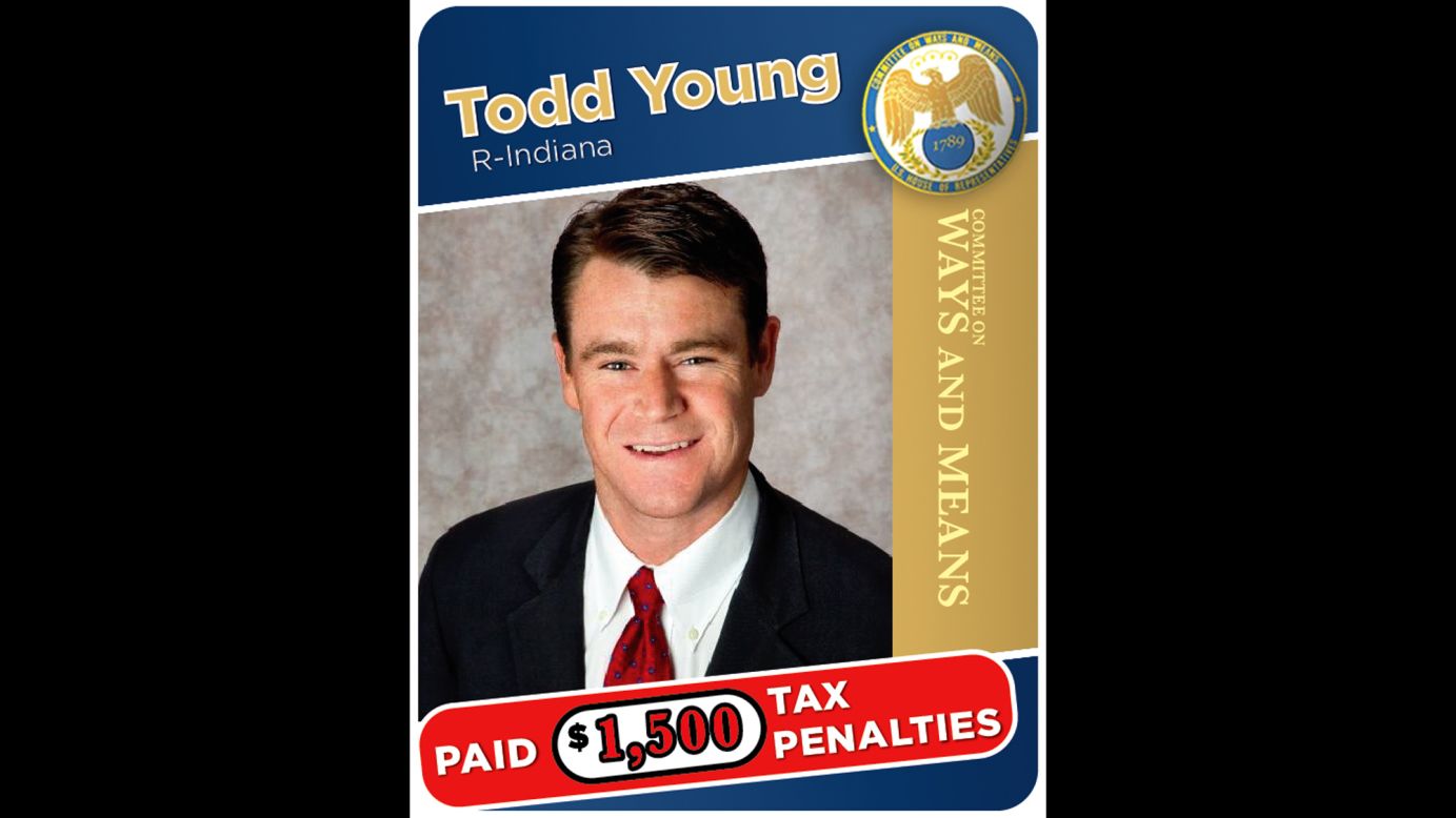 Indiana Republican Rep. Todd Young had to pay $1,500 in tax penalties after a mortgage escrow mix up. "I regret the errors and offer no excuses," Young told CNN. Click through the images to see other members of the House tax-writing committee's tax problems.