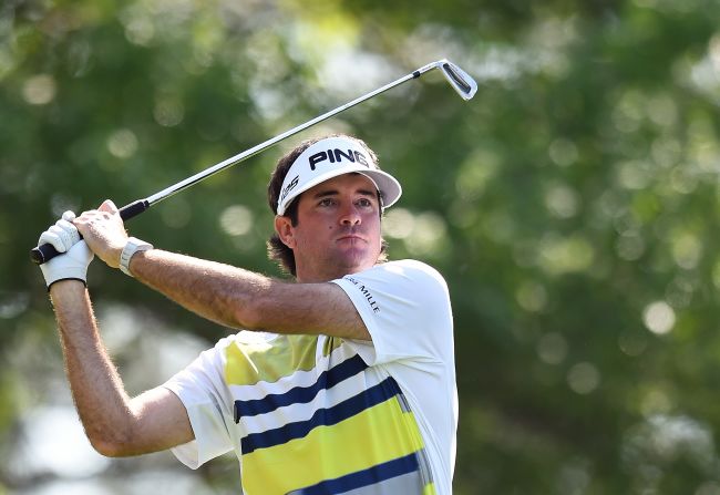 Bubba Watson eyes an approach shot during the second round. The 2012 champion fired five consecutive birdies on the back nine before bogeying the last hole to finish with a four-under round of 68 leaving him seven under after 36 holes.