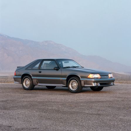 <strong>1987 Ford Mustang GT.</strong> The Mustang was redesigned in 1987, adopting an "aero-look" body that included faired-in headlamps.