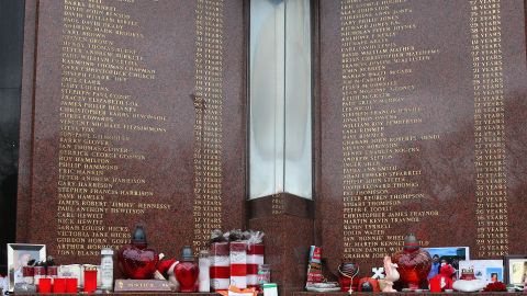 Foral tributes laid in memory of the victims of the Hillsborough disaster, on the 25th anniversary of the tragedy.
