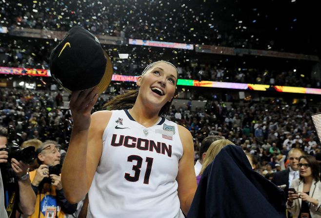 Connecticut's Stefanie Dolson celebrates Tuesday, April 8, after she and her team defeated Notre Dame in the final of the NCAA Women's Basketball Tournament. It was the second-straight NCAA title for UConn, which finished its season with a 40-0 record.