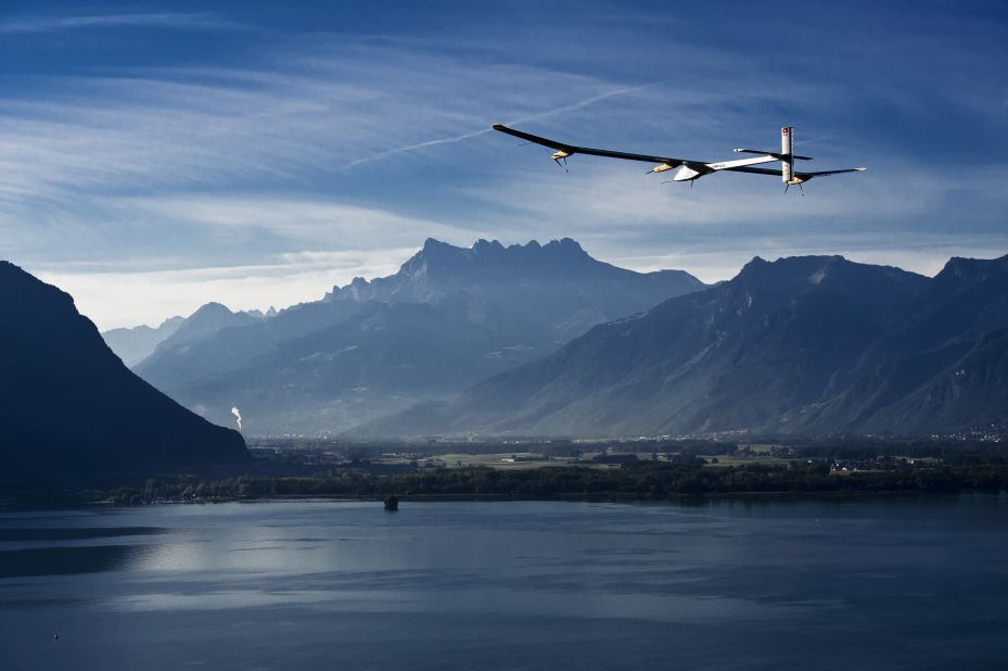 Solar Impulse 1, pictured here over Lake Geneva, broke several records, including the world's first fully solar-powered intercontinental flight in 2012.