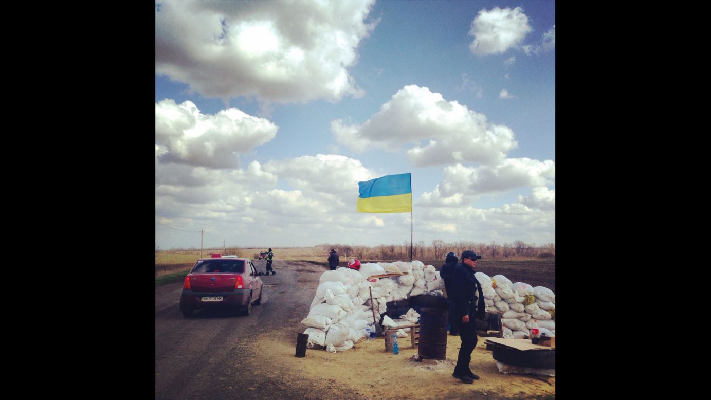 EASTERN UKRAINE:  "Ukrainian Police checkpoint north of Donetsk.  A rare sight these days in Eastern Ukraine." - CNN's Christian Streib, April 15.  Follow Christian on Instagram at <a href="http://instagram.com/christianstreibcnn" target="_blank" target="_blank">instagram.com/christianstreibcnn</a>.