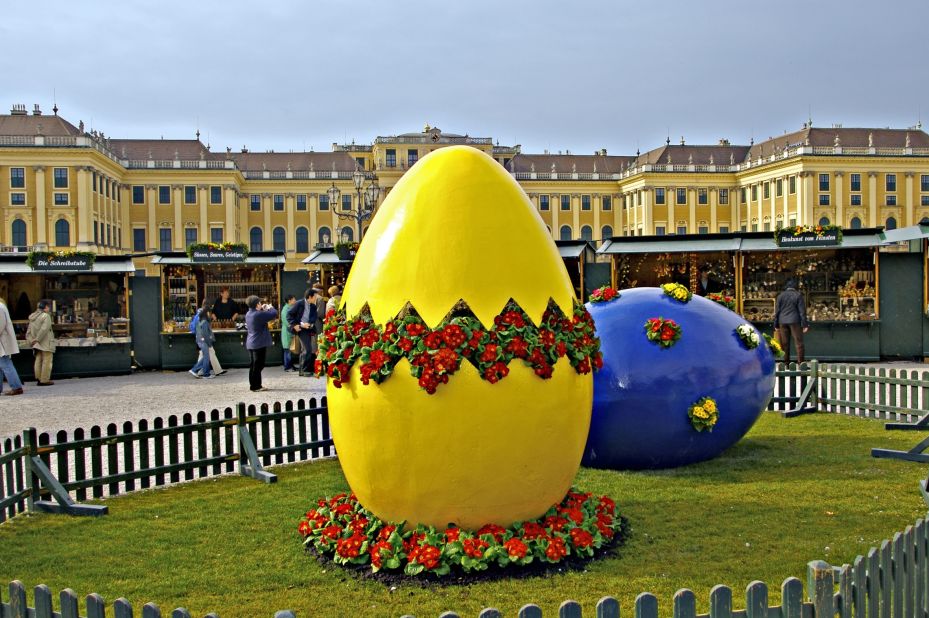 Austria's beautiful Schönbrunn Palace serves as the backdrop for an annual Easter market. 