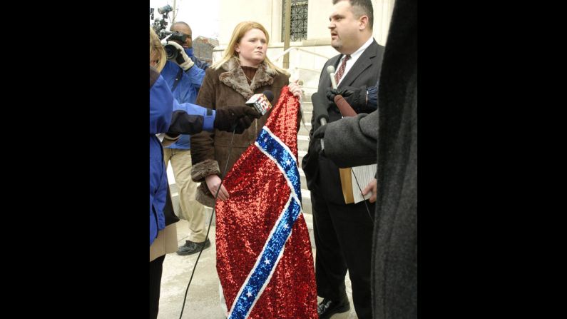 Jacqueline Duty's <a href="http://www.wave3.com/story/2719135/teen-sues-school-district-over-confederate-flag-prom-dress" target="_blank" target="_blank">Confederate flag-themed prom dress</a> got her barred from the 2004 Russell High School prom in Kentucky. She filed a federal lawsuit against the Russell Independent Board of Education.