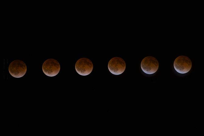 iReporter <a href="http://ireport.cnn.com/docs/DOC-1120903">Heith Pino</a> of St. Helena, California, used an intervalometer and a shutter release to capture a photo of the April blood moon every four minutes. He stitched together six shots to create this time-lapse photo series. "I was blown away by the colors it reflected and knew I had to brave the cold, chilly evening to capture it," Pino said.