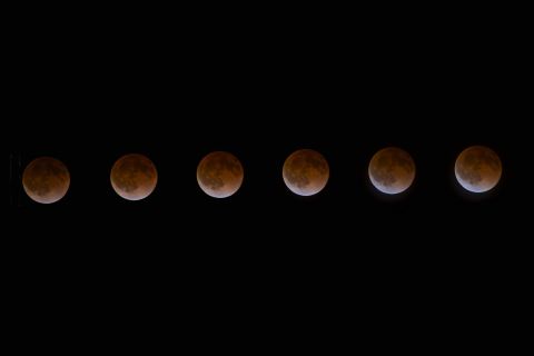 iReporter <a href="http://ireport.cnn.com/docs/DOC-1120903">Heith Pino</a> of St. Helena, California, used an intervalometer and a shutter release to capture a photo of the April blood moon every four minutes. He stitched together six shots to create this time-lapse photo series. "I was blown away by the colors it reflected and knew I had to brave the cold, chilly evening to capture it," Pino said.