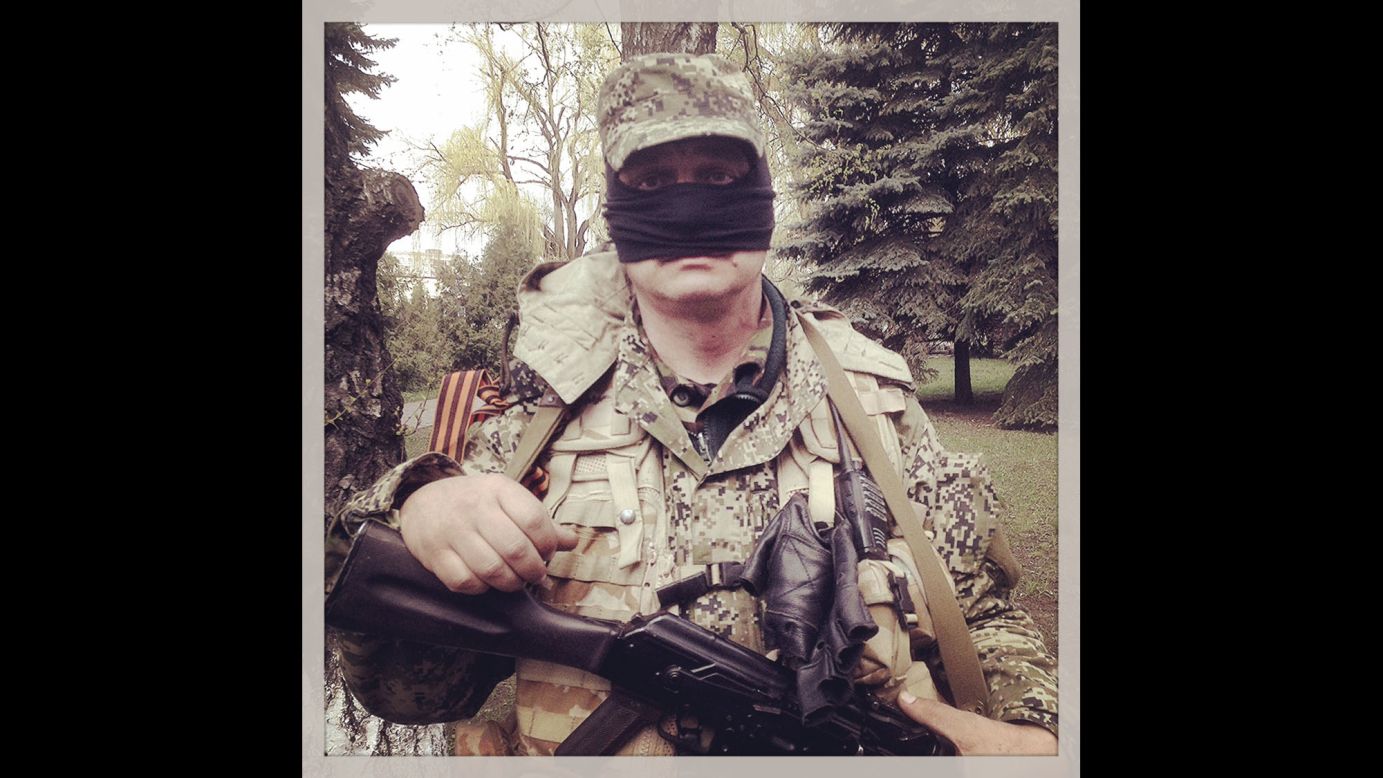 SLOVYANSK, UKRAINE:  "Welcome to Balaclavistan! This happy chap wouldn't say if he's Crimean, Russian or Ukrainian." - CNN's Christian Streib.  Follow Christian on Instagram at <a href="http://instagram.com/christianstreibcnn" target="_blank" target="_blank">instagram.com/christianstreibcnn</a>.