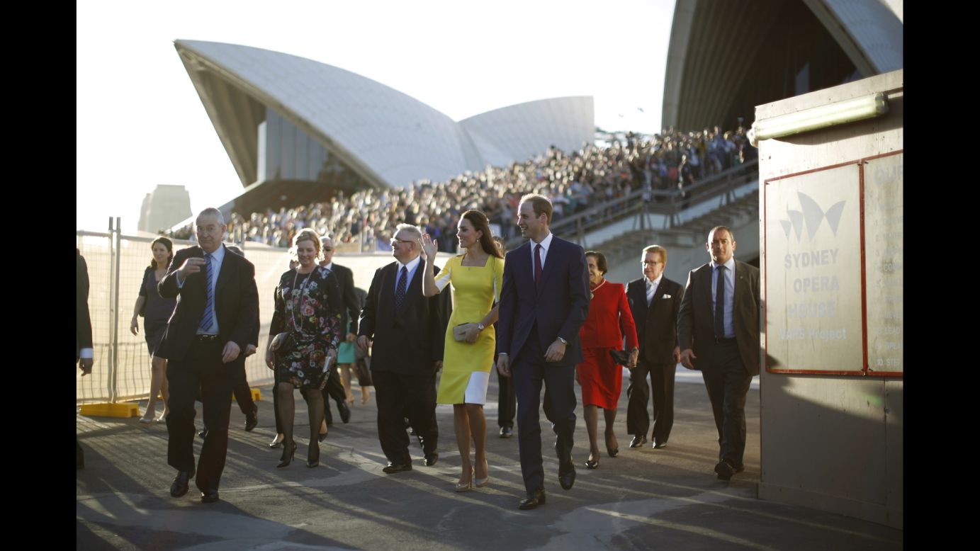 The royal couple leave the Sydney Opera House after a reception Wednesday, April 16, in the Australian city.