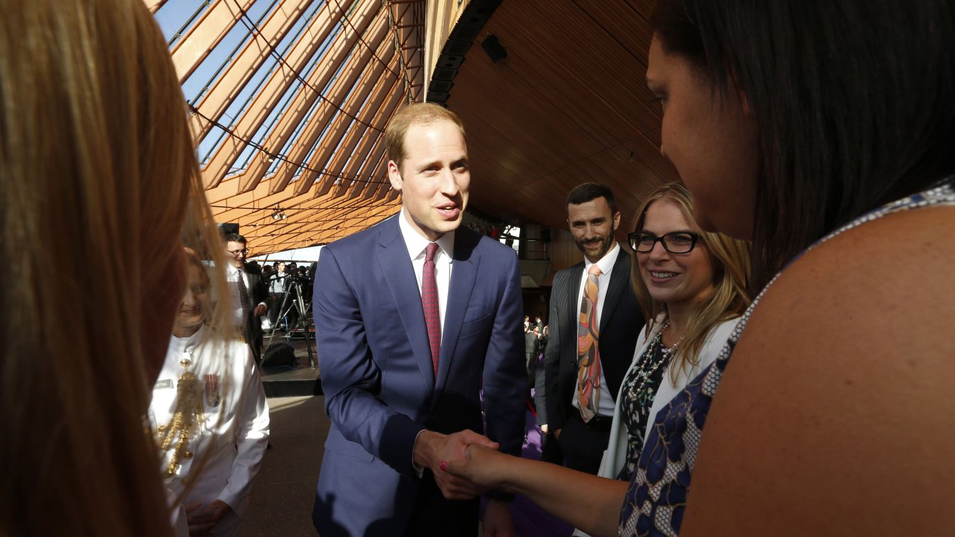 William greets guests during an April 16 reception at the Sydney Opera House.