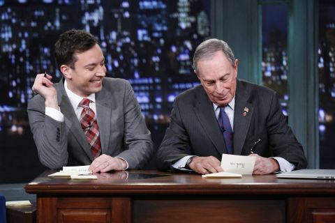 Talk show host Jimmy Fallon welcomes Bloomberg to join him in writing thank-you notes in December.