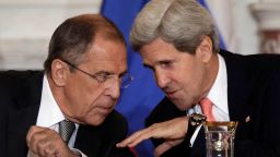 Russian Foreign Minister Sergey Lavrov (L) talks with U.S. Secretary of State John Kerry during a meeting at the U.S. State Department on August 9, 2013 in Washington, DC.