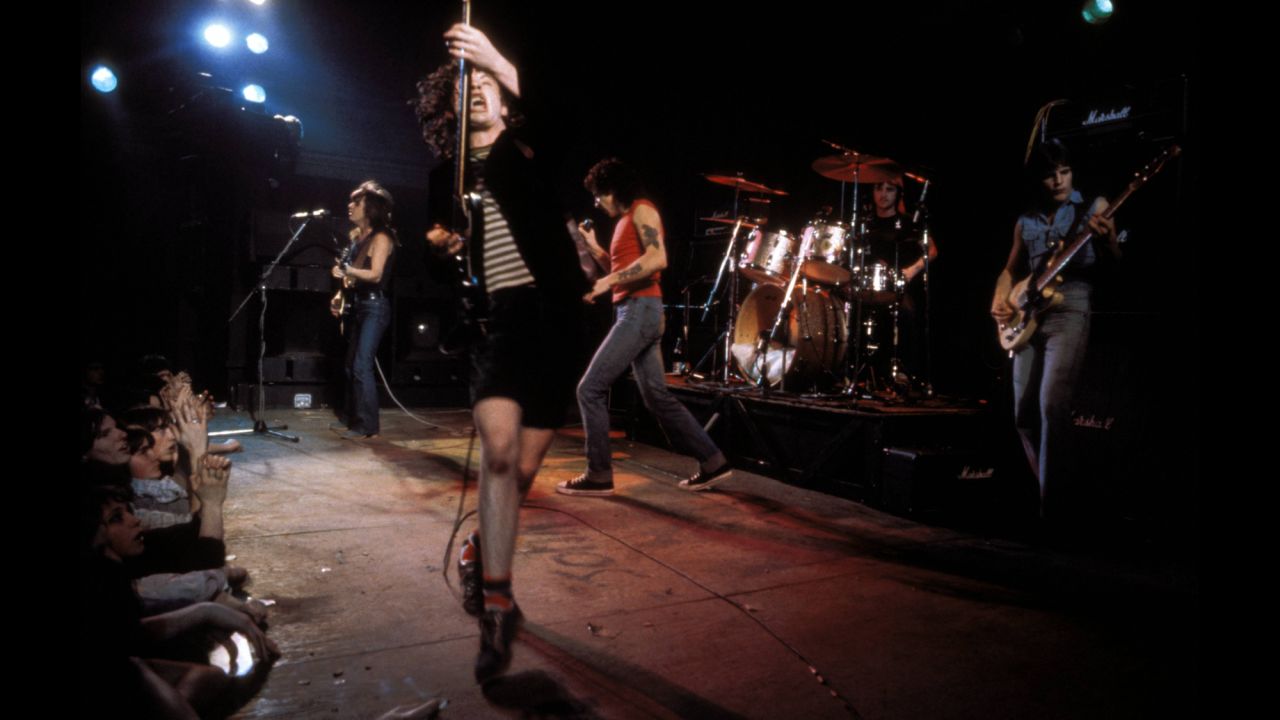 AC/DC performs at the Kursaal Ballroom in England in 1977.