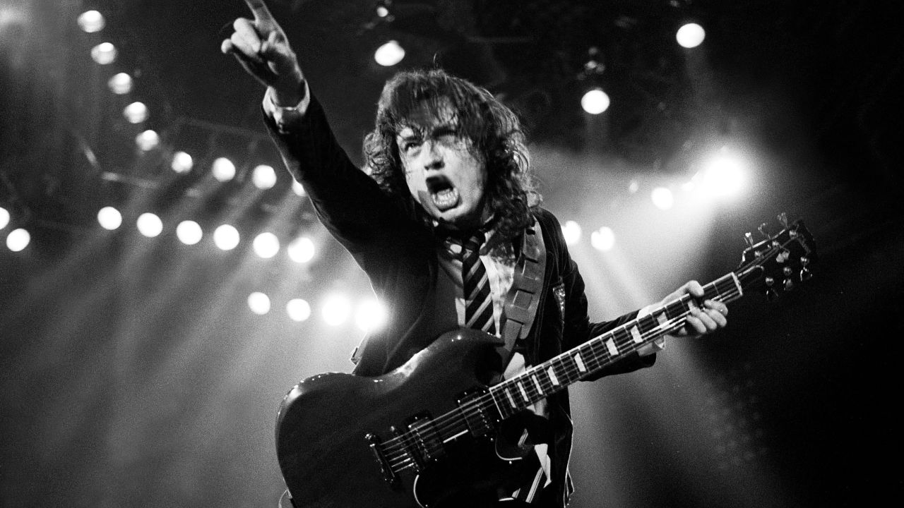 Angus Young performs in Chicago in 1979.