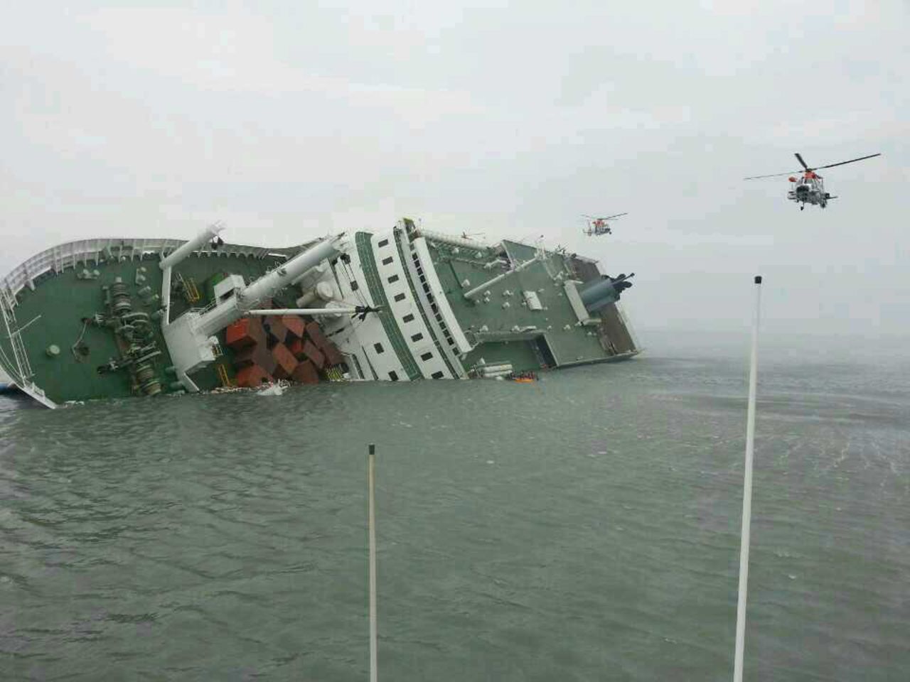 Rescue crews attempt to save passengers from the ferry on April 16.
