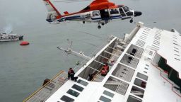 Passengers are rescued by a South Korean Coast Guard helicopter.