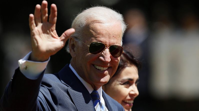 Biden waves as he walks through the Cerro Castillo palace gardens on his way to having lunch with Chilean President Michelle Bachelet in Vina del Mar, Chile, in March.