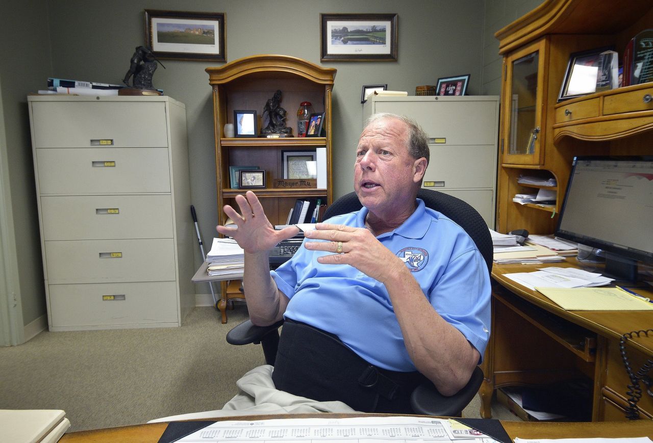 Mayor Tommy Muska discusses the town's recovery efforts. "We're going to have a new normal someday," he says.