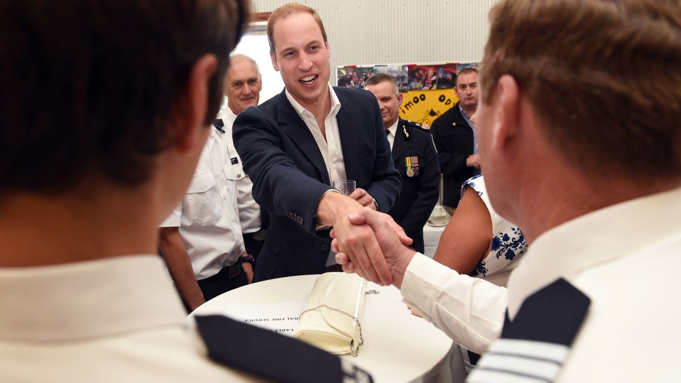 William greets emergency services personnel in Winmalee on April 17. 