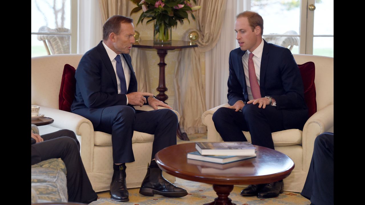 William meets with Australian Prime Minister Tony Abbott at Admiralty House in Sydney on April 17.