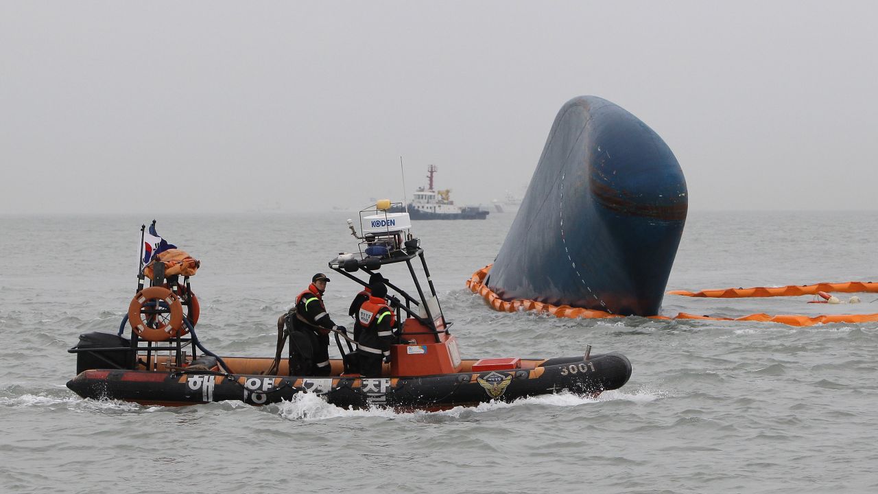 South Korean coast guard and rescue teams search for passengers from the Sewol on April 17, 2014.