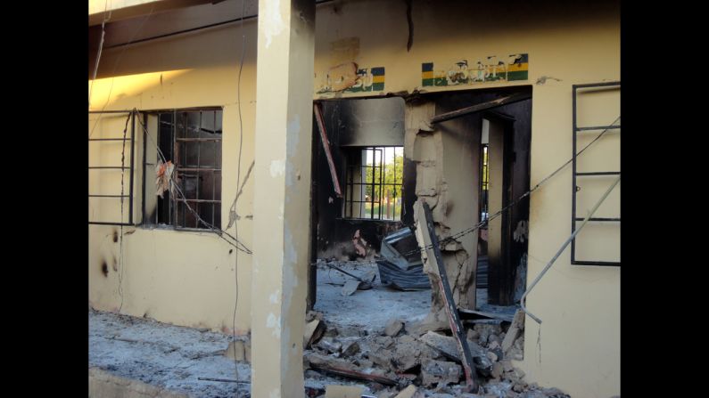A photo taken on November 6, 2011, shows state police headquarters burned by a series of attacks that targeted police stations, mosques and churches in Damaturu, Nigeria, on November 4, 2011. Attackers left scores injured -- <a href="index.php?page=&url=http%3A%2F%2Fwww.cnn.com%2F2011%2F11%2F05%2Fworld%2Fafrica%2Fnigeria-attacks%2Findex.html">probably more than 100</a> -- in a three-hour rampage, and 63 people died.