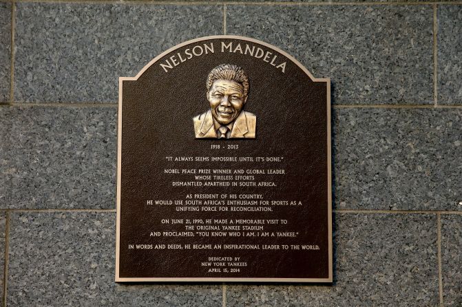 The Yankees have honored the late South African president's historic 1990 visit with a plaque in  Monument Park at Yankee Stadium.