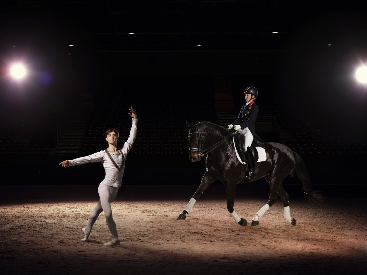 Olympic and European Dressage champion Charlotte Dujardin also demonstrated her graceful moves, riding alongside dancer Kanstantsin Geronik, in Lyon, France.
