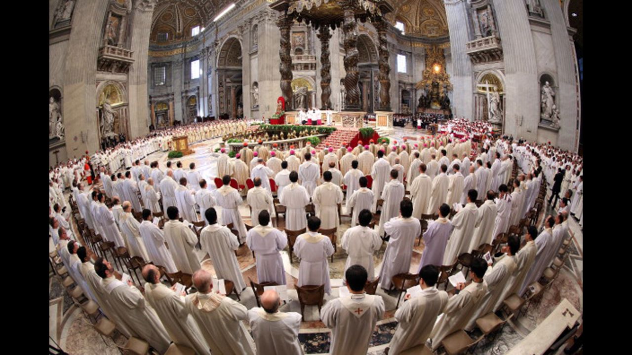 A general view of St. Peter's Basilica during the Chrism Mass celebrated by Pope Francis on April 17 in Vatican City.