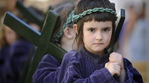 Young penitents parade during a Holy Week procession in the northern Spanish Basque village of Segura on April 17.