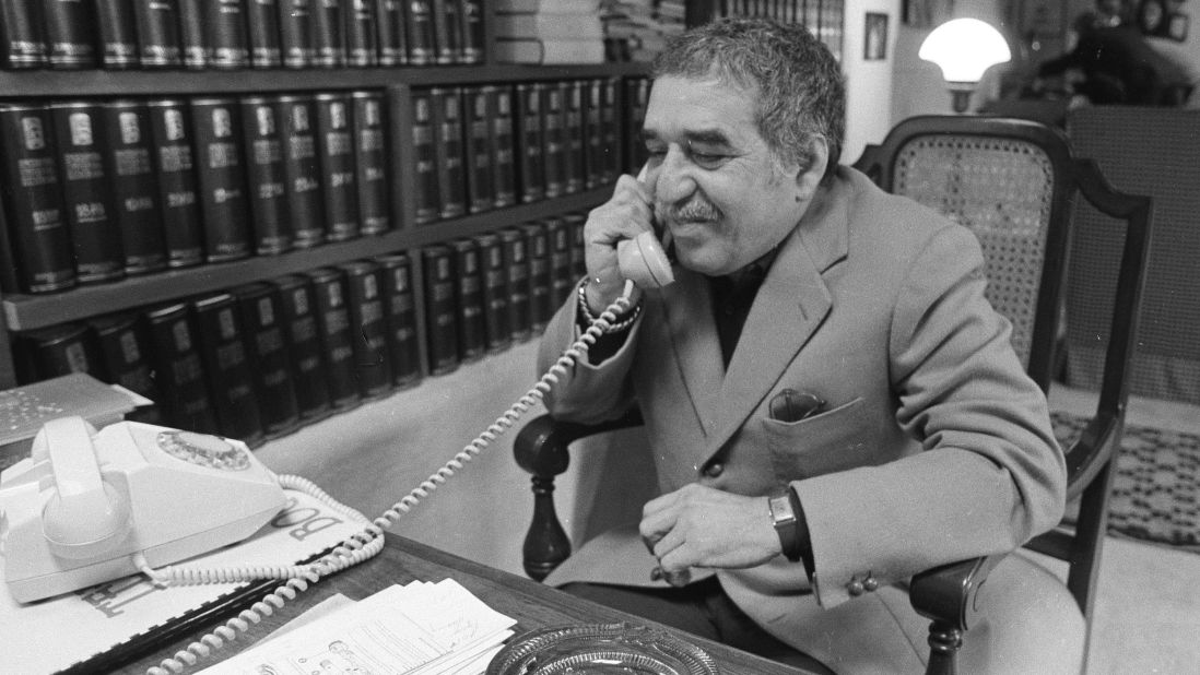García Márquez, a native of Colombia, talks on the phone at his home in 1982. He is widely credited with helping to popularize the "magical realism" genre.