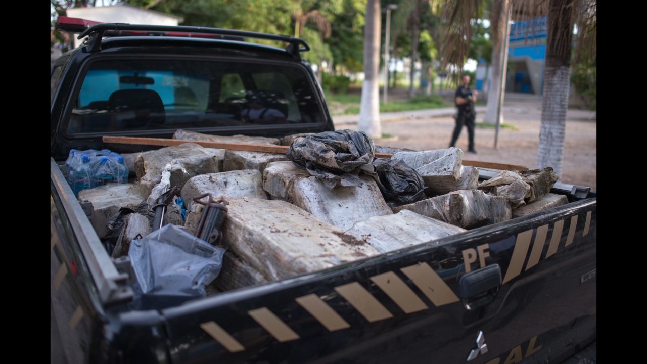 Drugs found by Brazilian federal police officers fill the back of a truck. Similar "pacification" programs have been staged in Rio's other favelas.