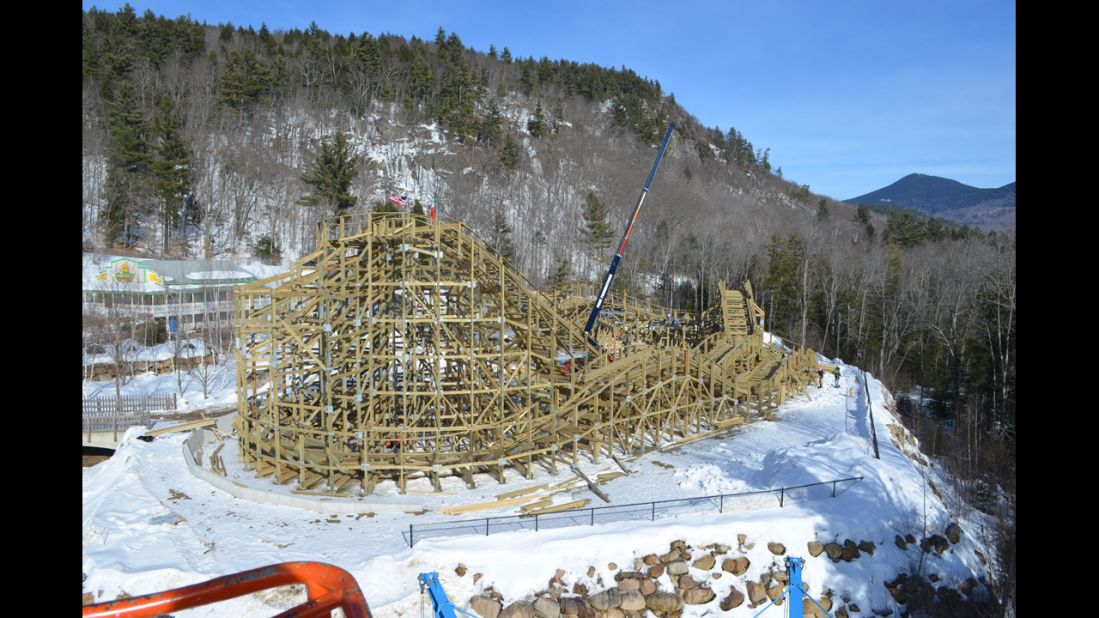 Construction of Roar-O-Saurus at Story Land in Glen, New Hampshire, has been hindered by this winter's ample snowfall. The park is hoping the new wooden coaster will be ready to open in May.