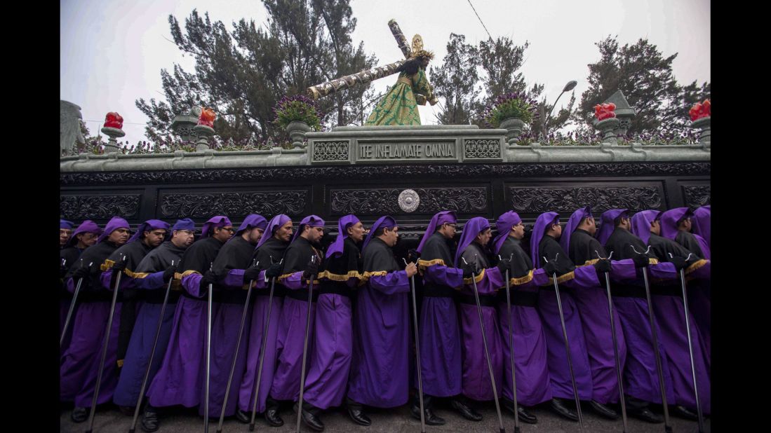 Catholics participate in a procession as part of Good Friday activities in Guatemala City, Guatemala, on April 18.