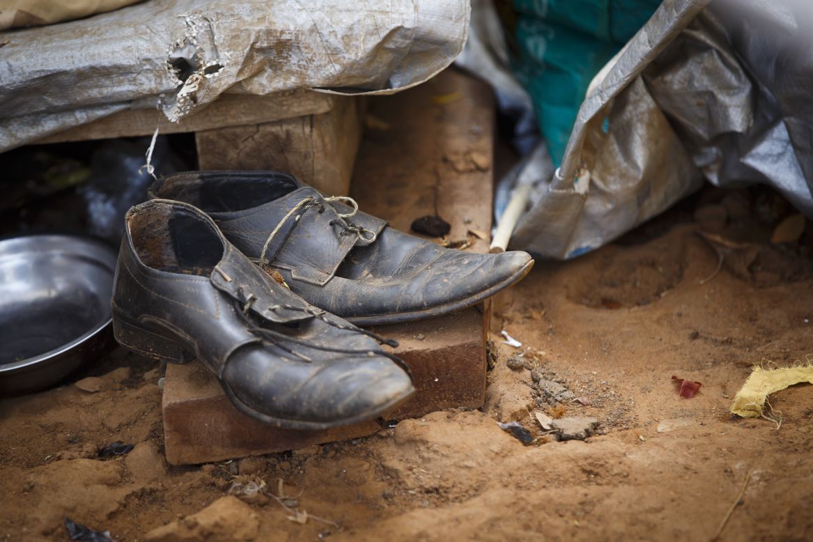 Worn-out shoes are seen in an internally displaced persons camp Thursday, March 27, in Juba.
