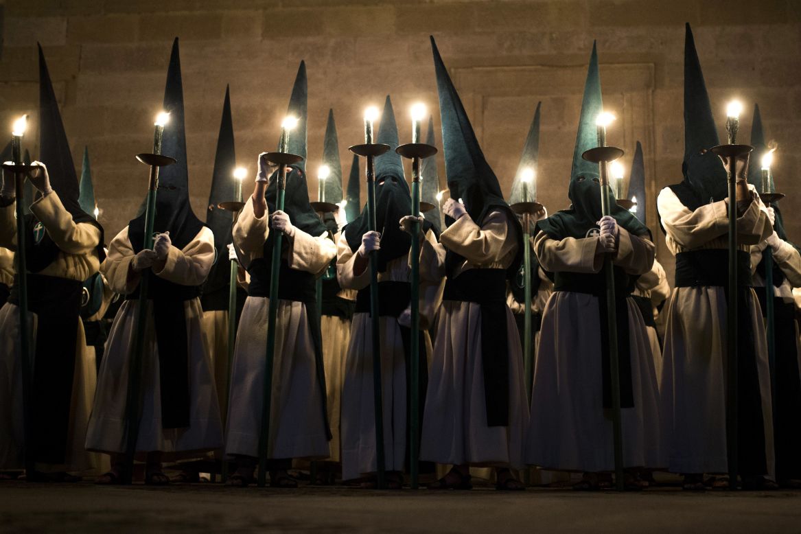 APRIL 18 - ZAMORA, SPAIN: Penitents from the "Las Siete Palabras" -- Seven Words -- brotherhood take part in a procession in the early hours of  April 16. Hundreds of processions take place throughout the country during the Easter Holy Week.