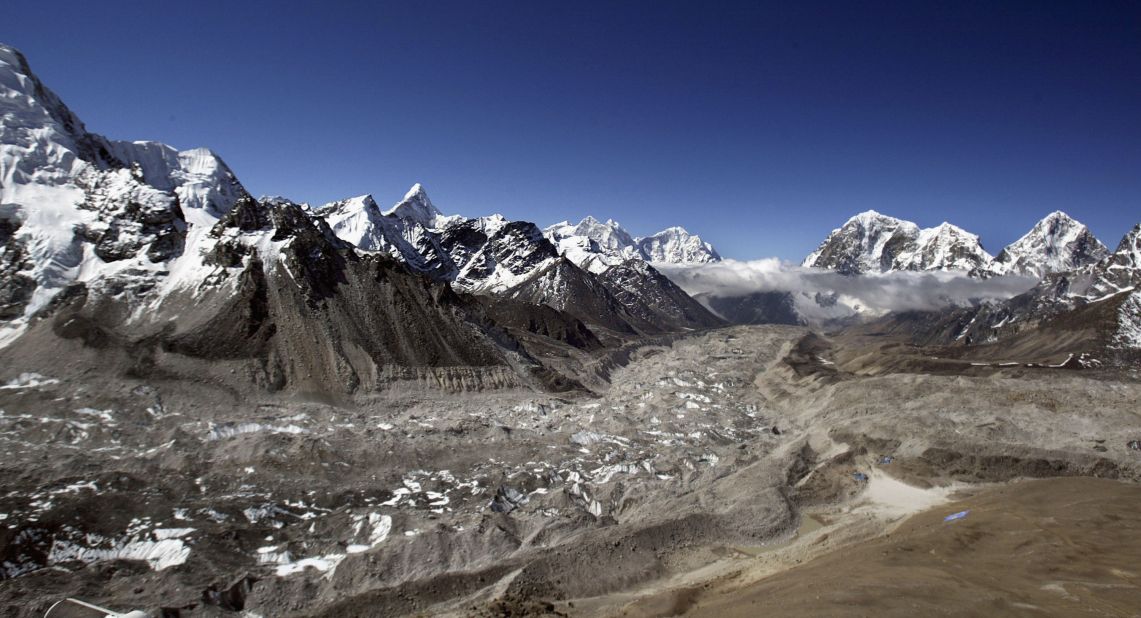 The Sherpas were killed at the icefall, at the head of the Khumbu Glacier, seen here in 2003. The icefall is one of the more treacherous areas of the ascent.