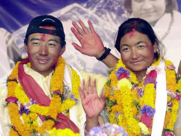<strong>2005: First couple to get married on the summit -- </strong>Pemba Dorje Sherpa and Moni Mulepati were the <a href="index.php?page=&url=http%3A%2F%2Fwww.everestsummiteersassociation.org%2Findex.php%3Foption%3Dcom_content%26view%3Dcategory%26layout%3Dblog%26id%3D24%26Itemid%3D27" target="_blank" target="_blank">first people to get married</a> on Everest's summit, in March 2005.