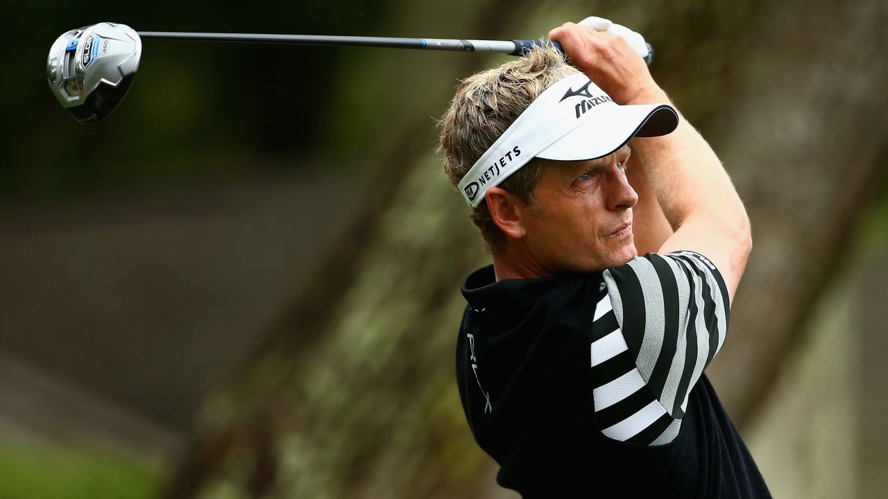 Luke Donald eyes a drive during Saturday's play at the RBC Heritage tournament. 