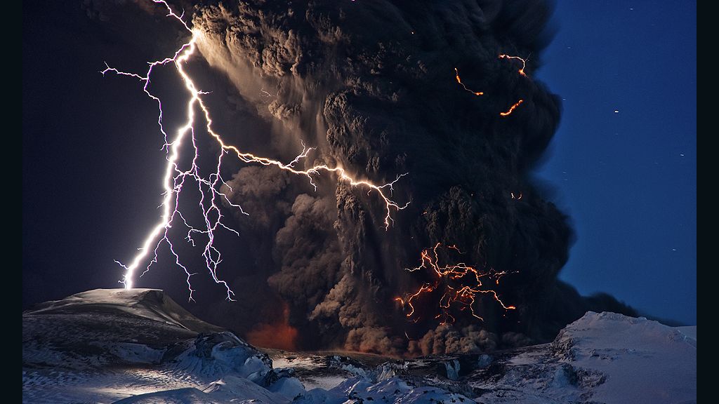 Ash and Lightning above an Icelandic Volcano