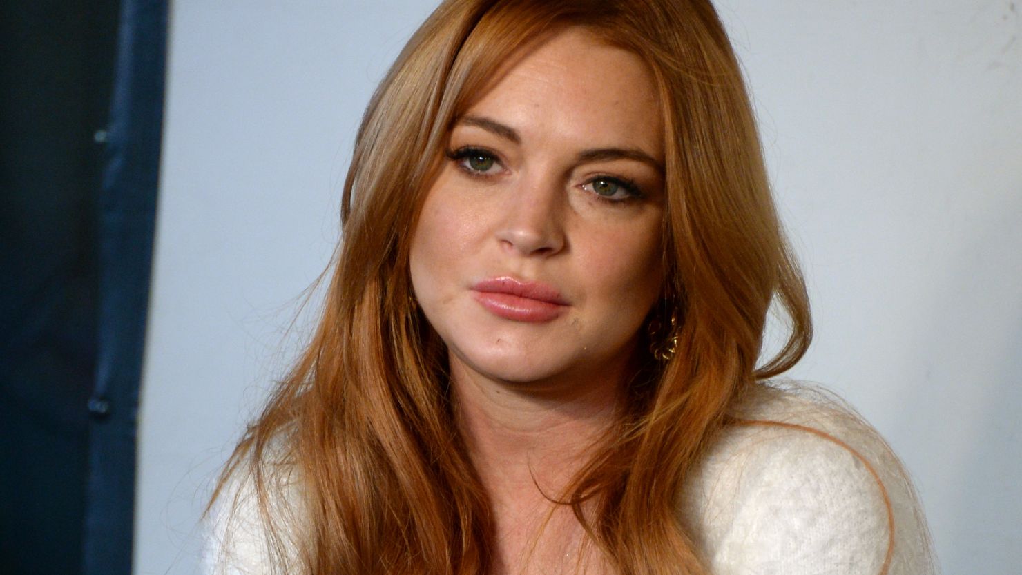 Lindsay Lohan attends a press conference during the Sundance Film Festival in January 2014.
