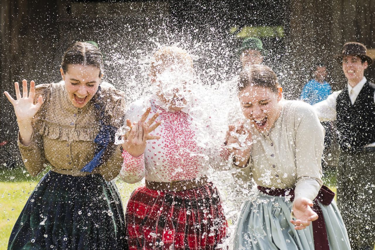 Women in traditional costumes are sprayed with water by men as members of the Marghareta Dance Group perform Easter folk traditions of the region in the Museum Village in Nyiregyhaza, northeast of Budapest, Hungary, on Monday, April 21. Click through the gallery to see how Christians around the world are observing Holy Week, which marks the last week of Lent and the beginning of Easter celebrations.
