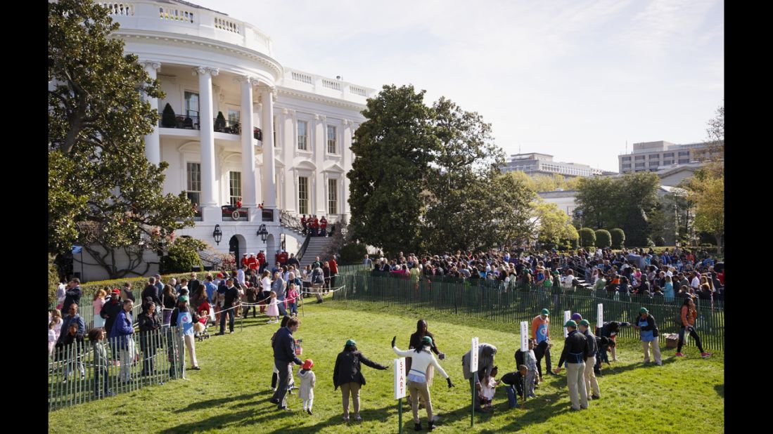 Children and their parents gather on the South Lawn of the White House in Washington on April 21 for the annual White House Easter Egg Roll.